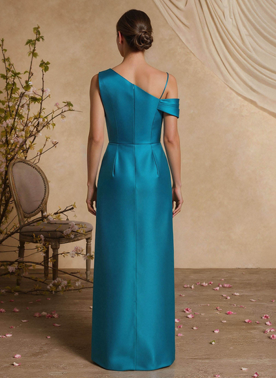 A-Line Asymmetrical Sleeveless Floor-Length Satin Mother Of The Bride Dresses With Pleated
