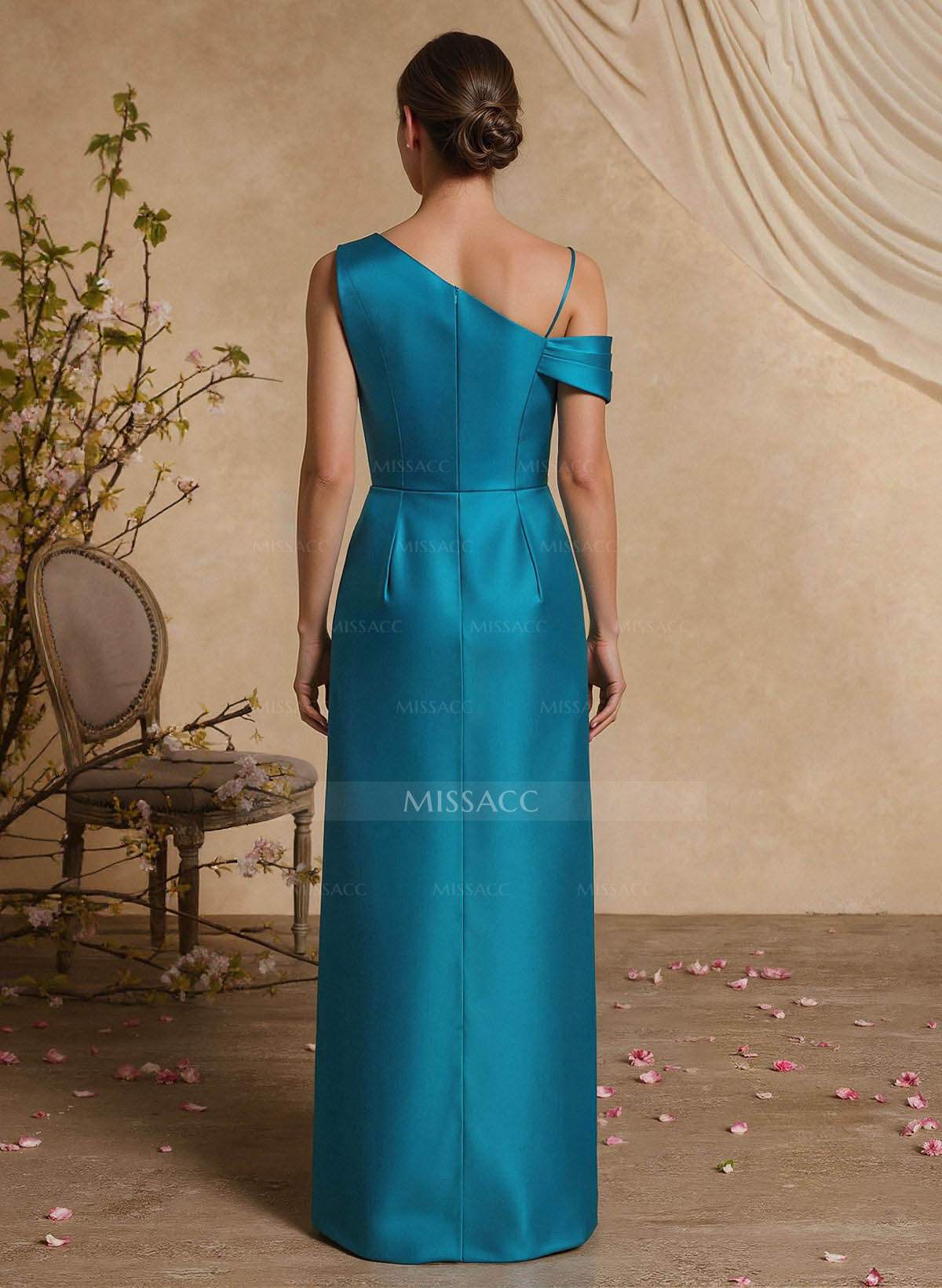 A-Line Asymmetrical Sleeveless Floor-Length Satin Mother Of The Bride Dresses With Pleated