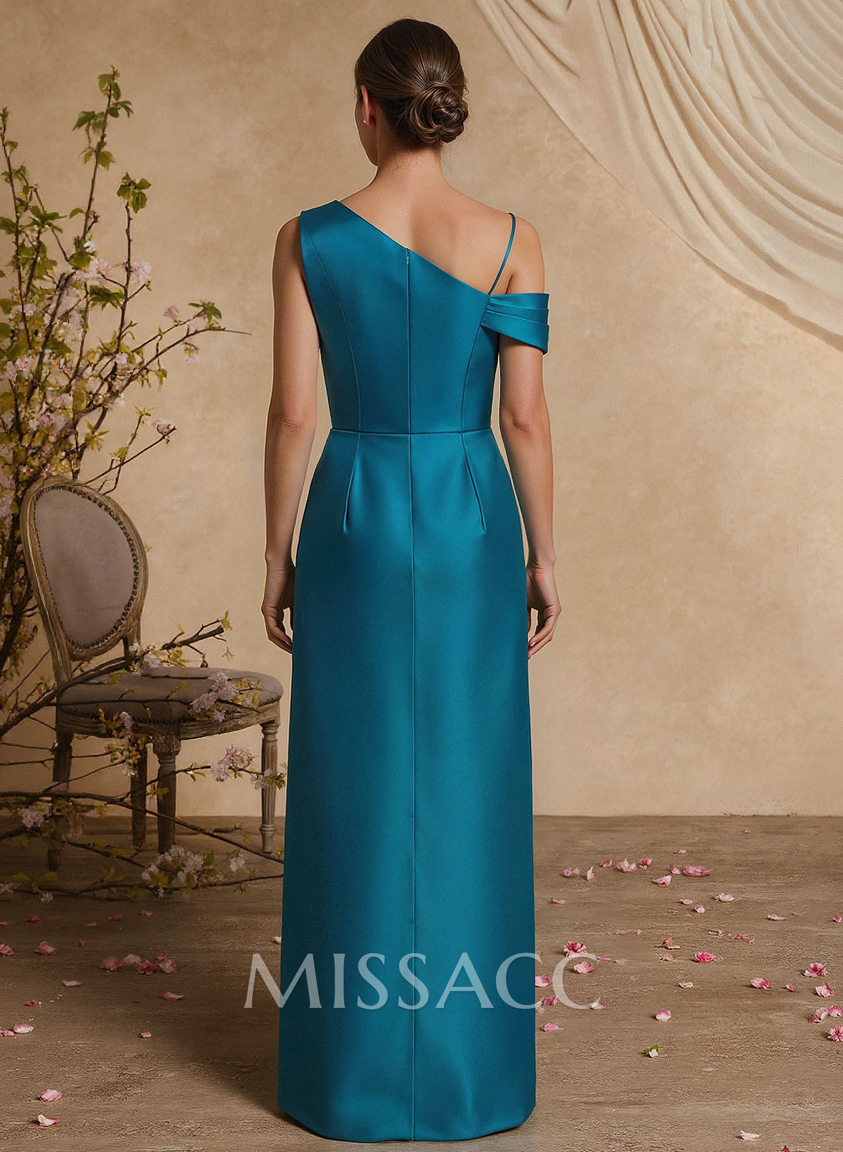 A-Line Asymmetrical Sleeveless Floor-Length Satin Mother Of The Bride Dresses With Pleated