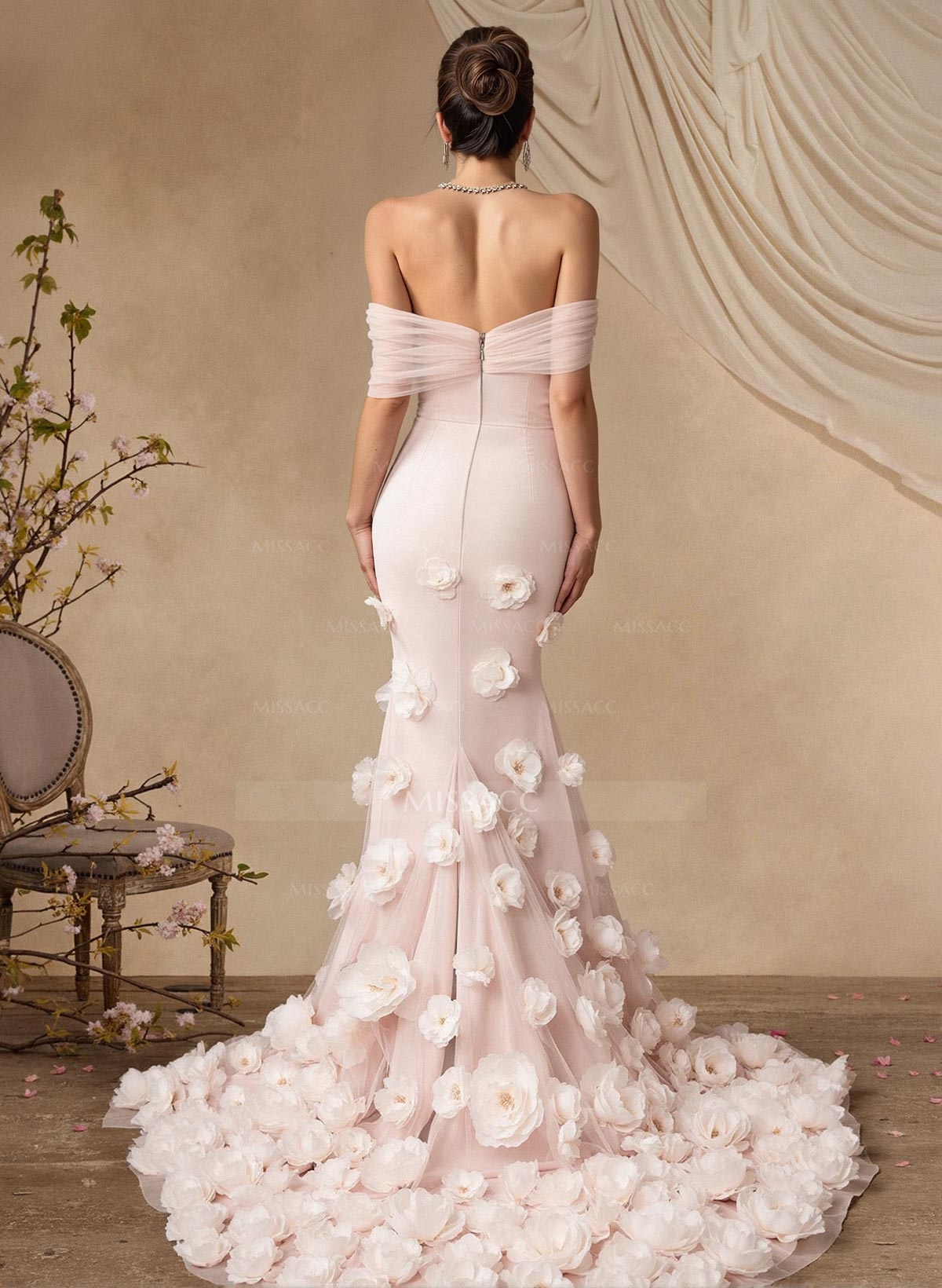 Trumpet/Mermaid Off-The-Shoulder Sleeveless Sweep Train Mother Of The Bride Dresses With Flower(s)