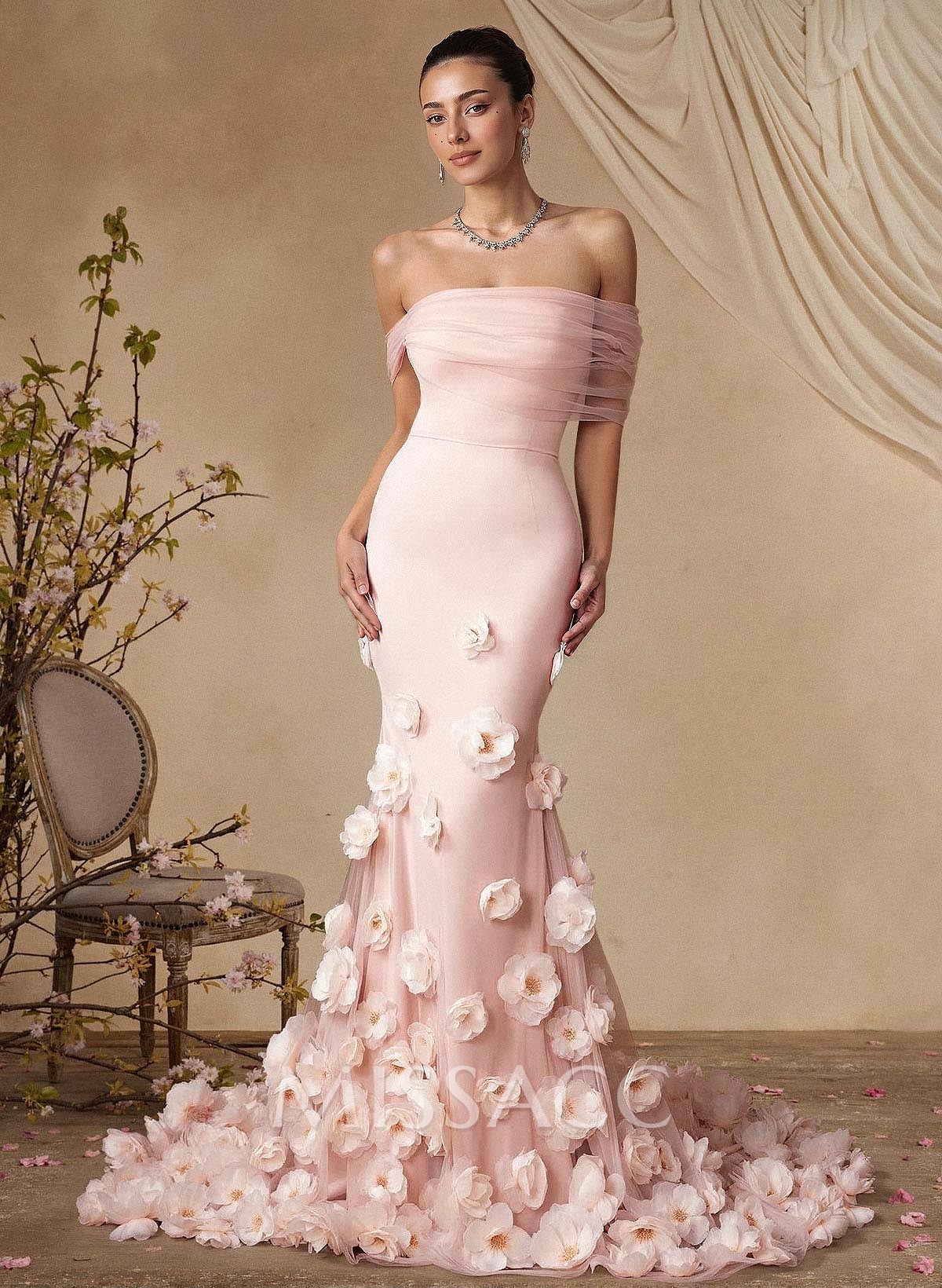 Trumpet/Mermaid Off-The-Shoulder Sleeveless Sweep Train Mother Of The Bride Dresses With Flower(s)