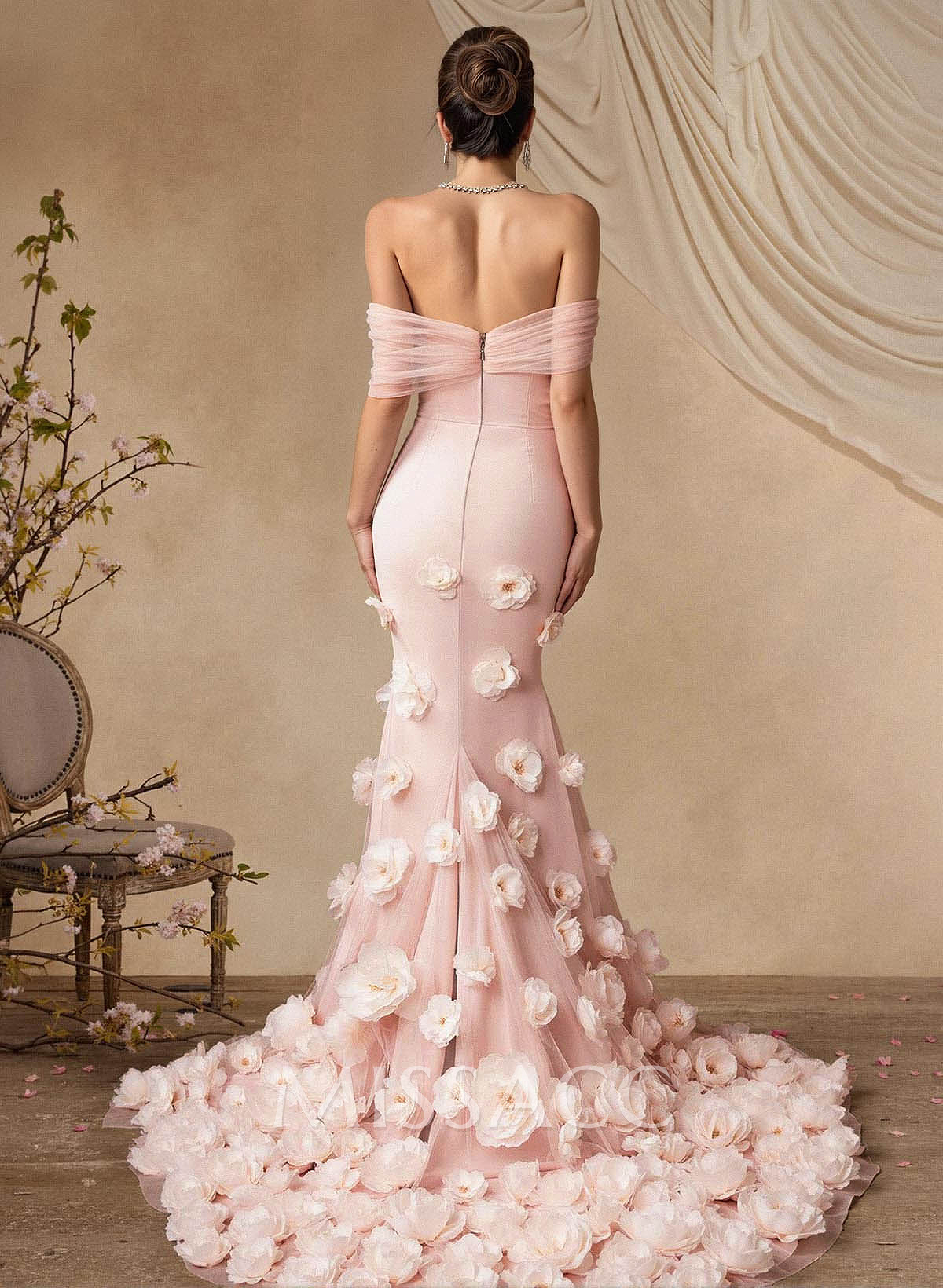 Trumpet/Mermaid Off-The-Shoulder Sleeveless Sweep Train Mother Of The Bride Dresses With Flower(s)