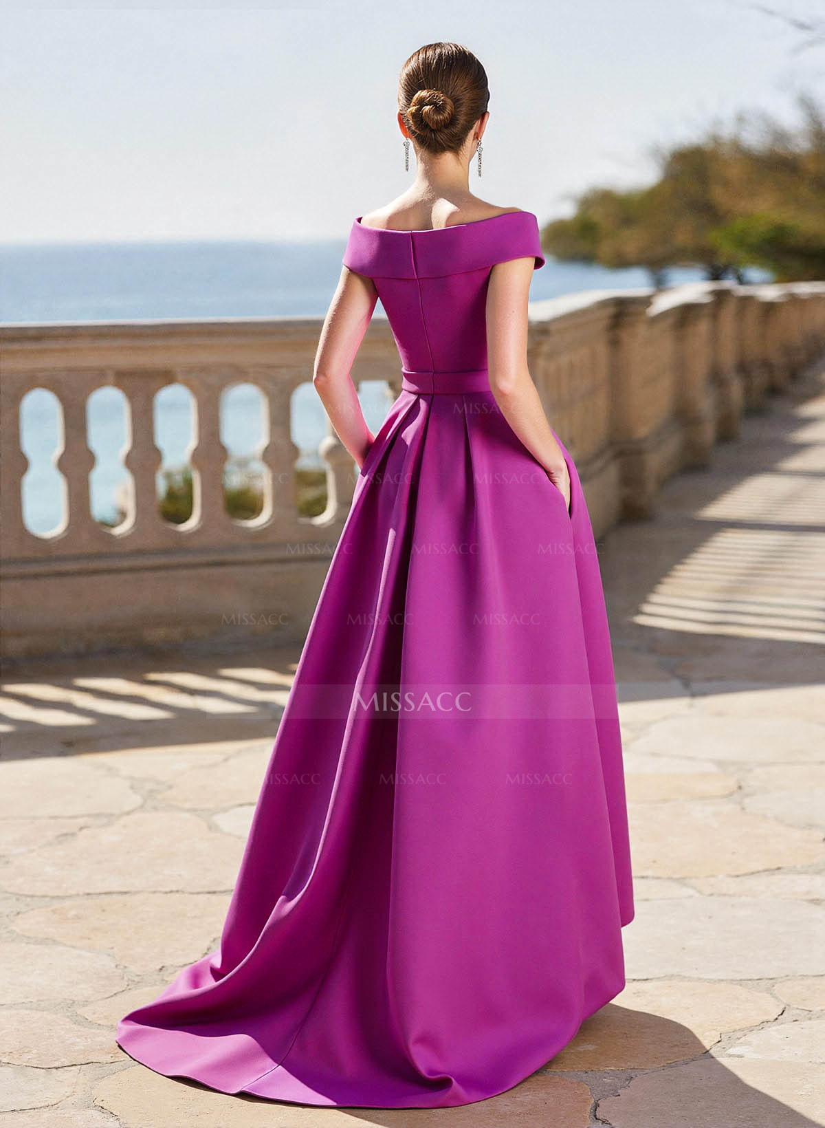 A-Line Off-The-Shoulder Sleeveless Sweep Train Satin Mother Of The Bride Dresses