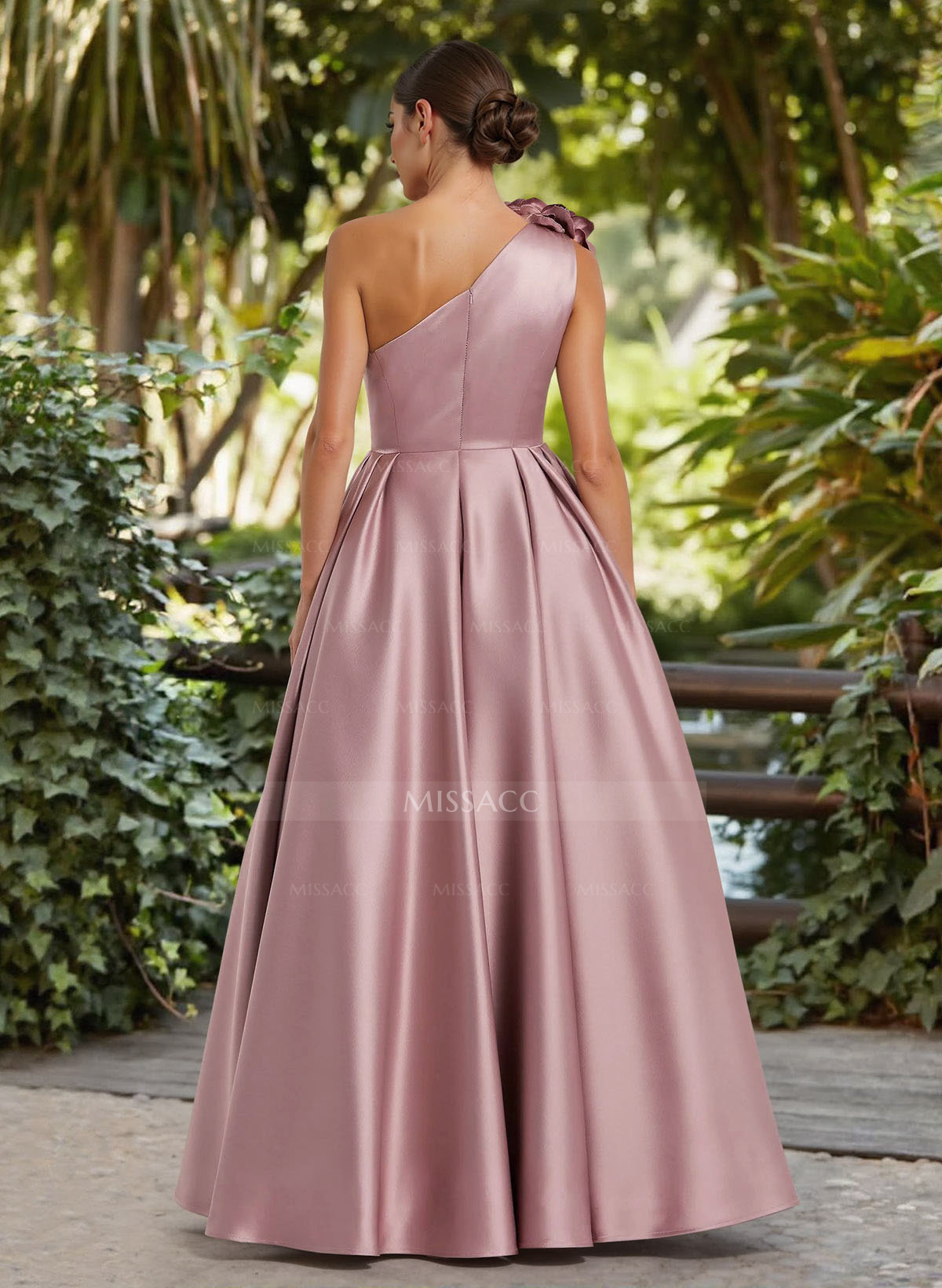 A-Line One-Shoulder Sleeveless Floor-Length Satin Mother Of The Bride Dresses With Flower(s)