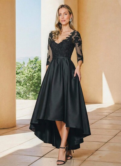 A-Line V-Neck 3/4 Sleeves Asymmetrical Lace Mother Of The Bride Dresses