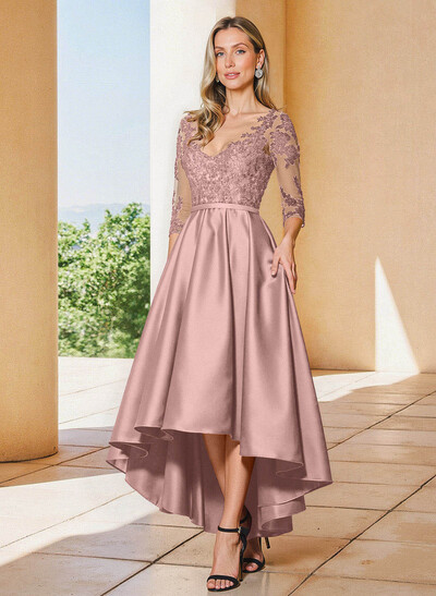 A-Line V-Neck 3/4 Sleeves Asymmetrical Lace Mother Of The Bride Dresses