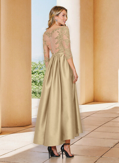 A-Line V-Neck 3/4 Sleeves Asymmetrical Lace Mother Of The Bride Dresses