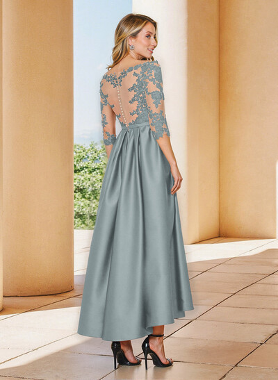 A-Line V-Neck 3/4 Sleeves Asymmetrical Lace Mother Of The Bride Dresses