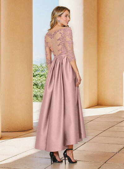 A-Line V-Neck 3/4 Sleeves Asymmetrical Lace Mother Of The Bride Dresses