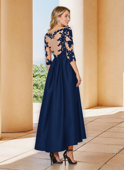 A-Line V-Neck 3/4 Sleeves Asymmetrical Lace Mother Of The Bride Dresses