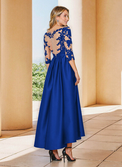 A-Line V-Neck 3/4 Sleeves Asymmetrical Lace Mother Of The Bride Dresses