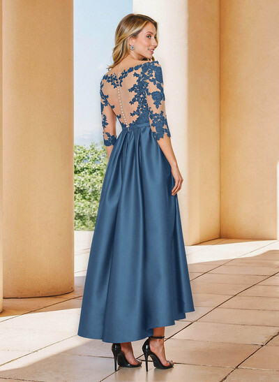 A-Line V-Neck 3/4 Sleeves Asymmetrical Lace Mother Of The Bride Dresses