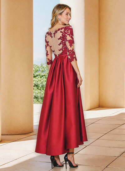 A-Line V-Neck 3/4 Sleeves Asymmetrical Lace Mother Of The Bride Dresses