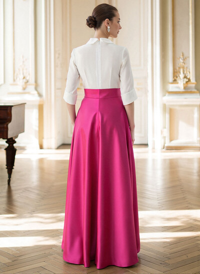 A-Line V-Neck 1/2 Sleeves Satin Mother Of The Bride Dresses With Bow(s)