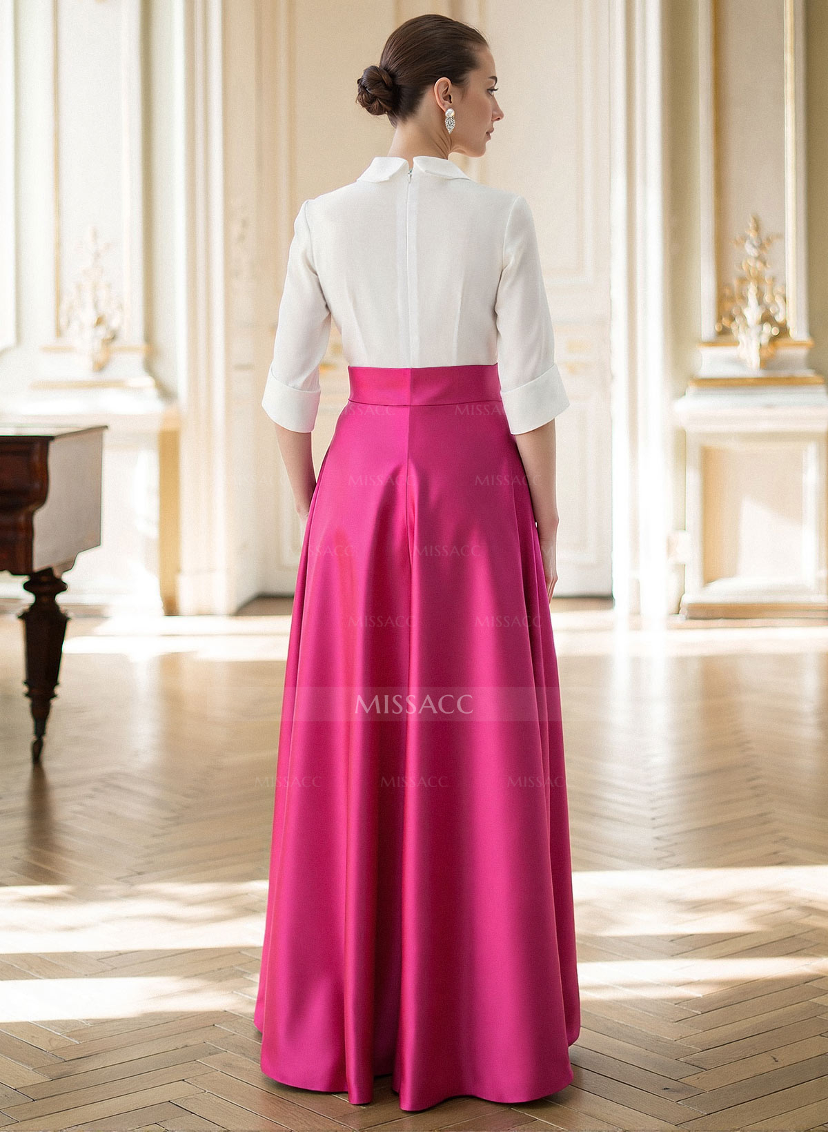 A-Line V-Neck 1/2 Sleeves Satin Mother Of The Bride Dresses With Bow(s)