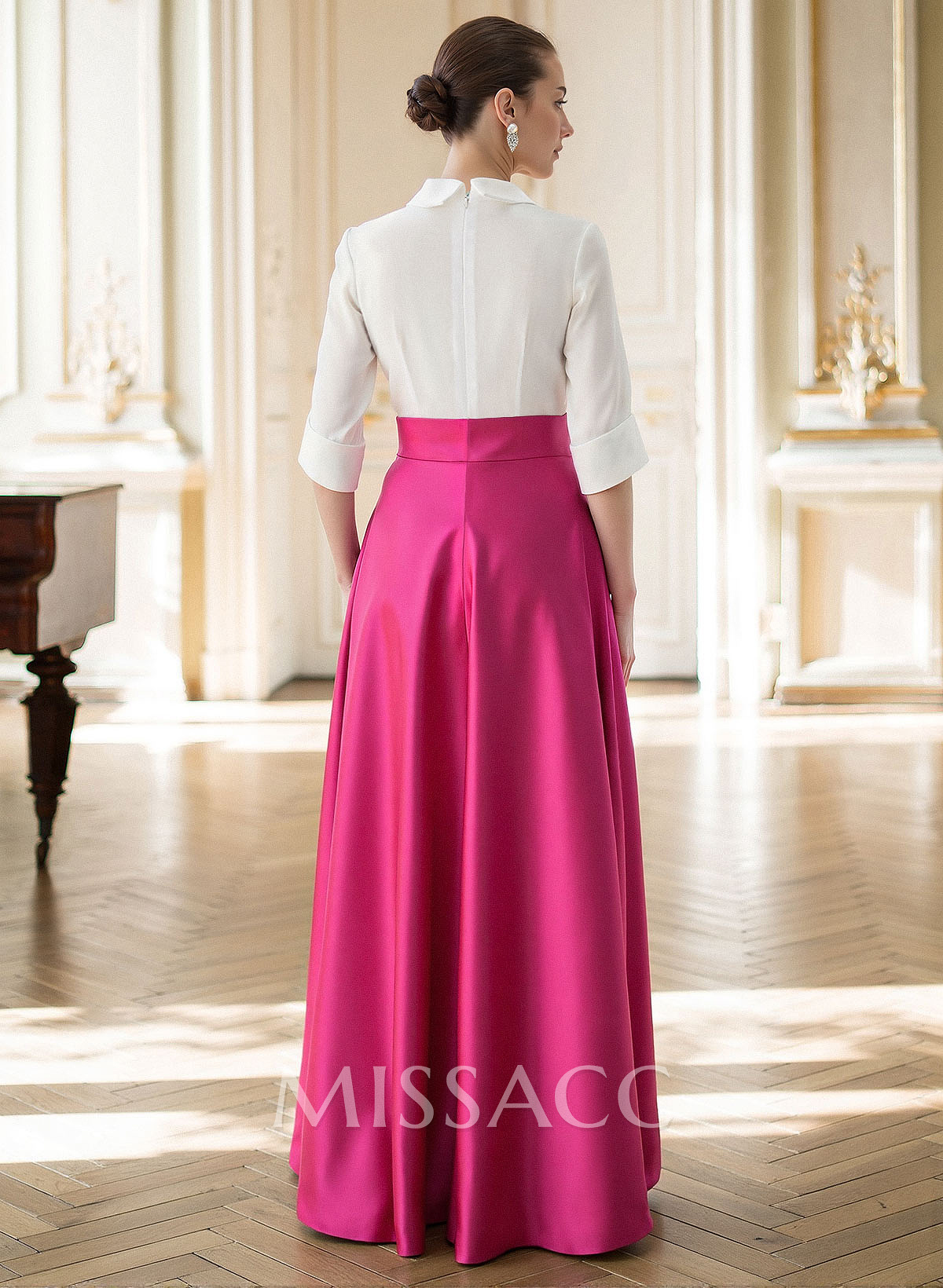 A-Line V-Neck 1/2 Sleeves Satin Mother Of The Bride Dresses With Bow(s)