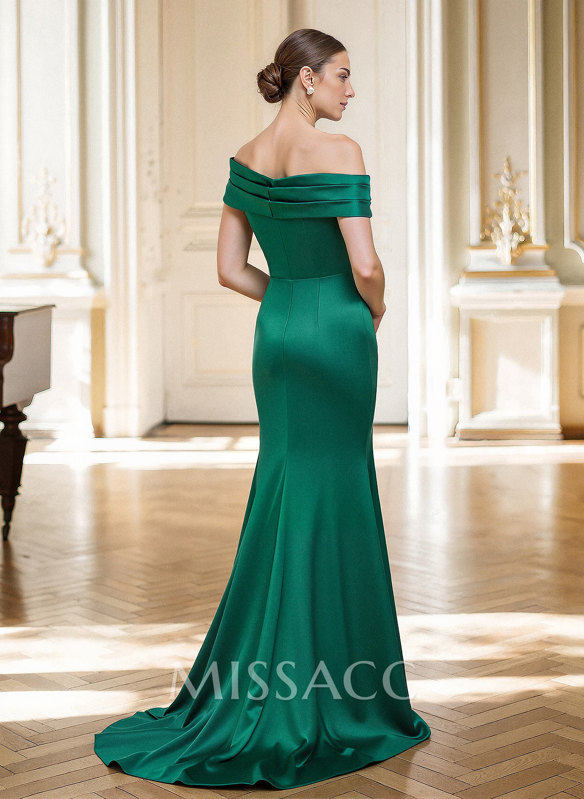 Elegant Asymmetrical Neckline Pleated Sweep Train Satin/Chiffon Mother Of The Bride Dresses With Pleated