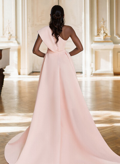 Sheath/Column One-Shoulder Sleeveless Sweep Train Elastic Satin Mother Of The Bride Dresses