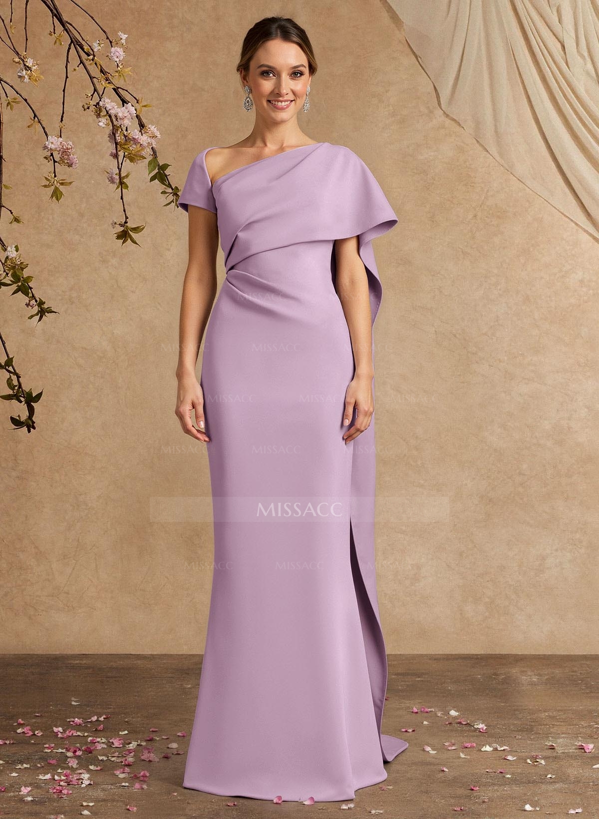 Sheath/Column Sleeveless Floor-Length Elastic Satin Mother Of The Bride Dresses With Sweeping Side Drape