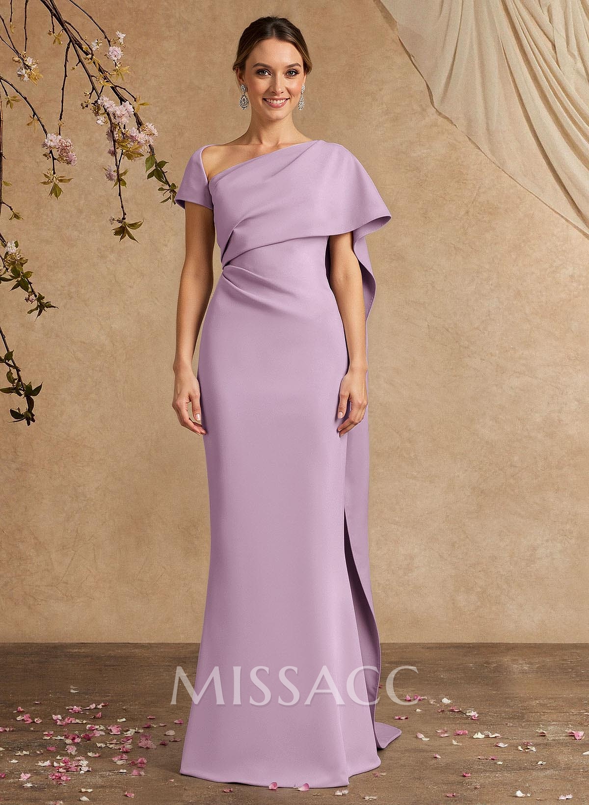 Sheath/Column Sleeveless Floor-Length Elastic Satin Mother Of The Bride Dresses With Sweeping Side Drape