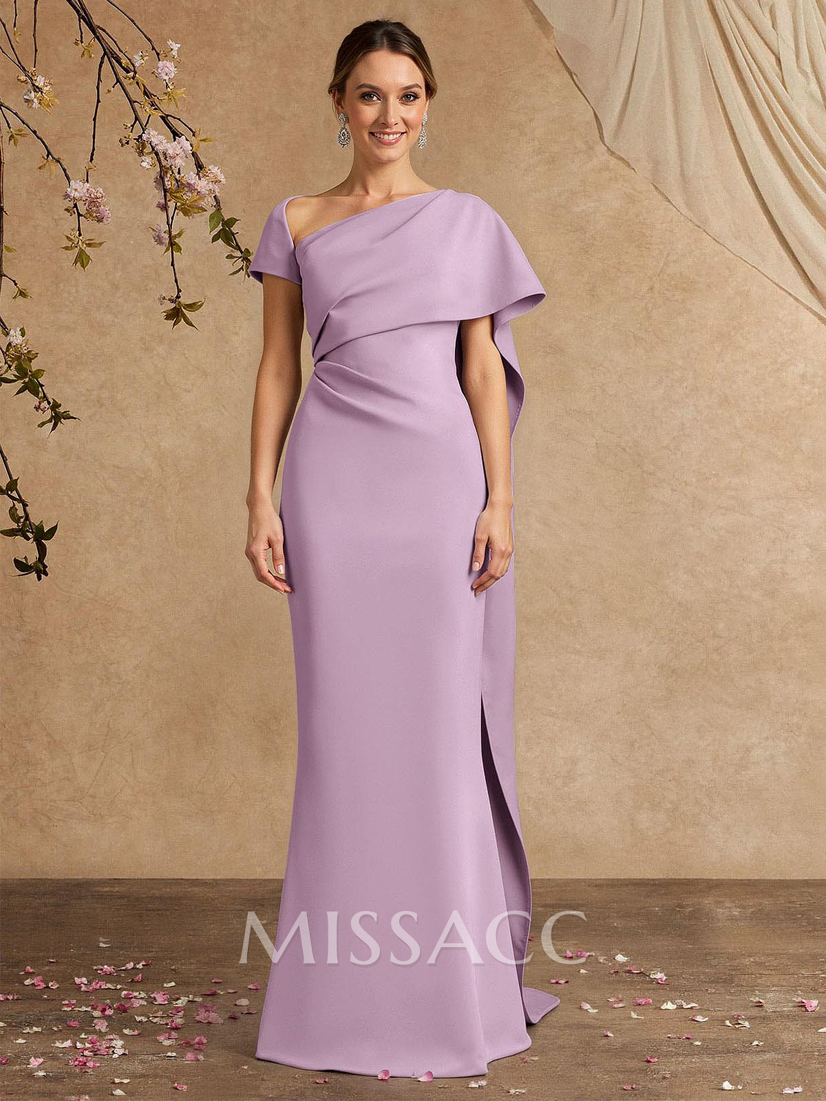 Sheath/Column Sleeveless Floor-Length Elastic Satin Mother Of The Bride Dresses With Sweeping Side Drape