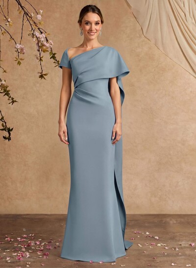 Sheath/Column Sleeveless Floor-Length Elastic Satin Mother Of The Bride Dresses With Sweeping Side Drape