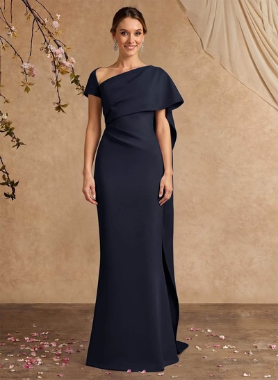 Sheath/Column Sleeveless Floor-Length Elastic Satin Mother Of The Bride Dresses With Sweeping Side Drape