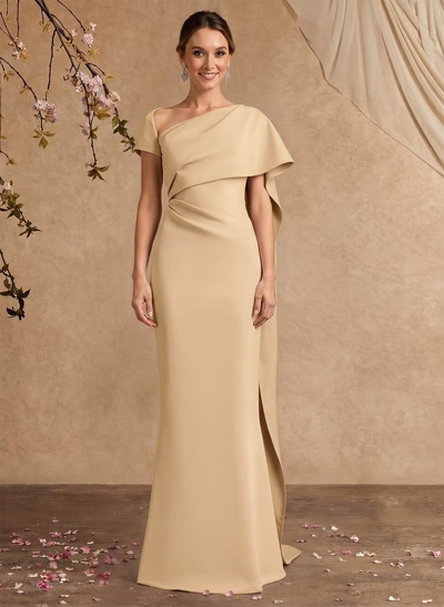 Sheath/Column Sleeveless Floor-Length Elastic Satin Mother Of The Bride Dresses With Sweeping Side Drape