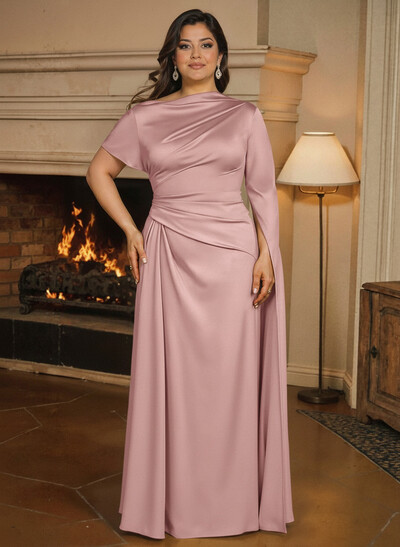Sheath/Column Asymmetrical Short Sleeves Crepe Satin Mother Of The Bride Dresses