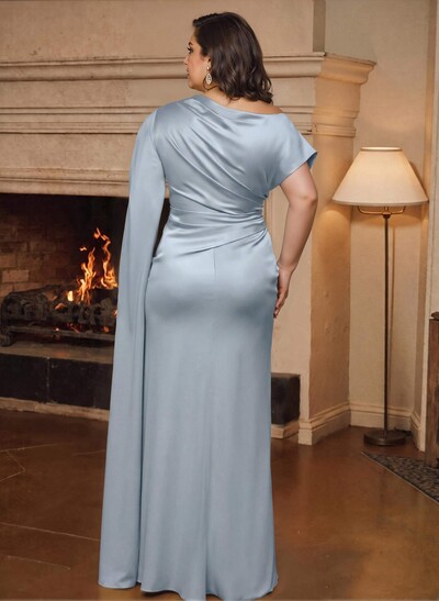 Sheath/Column Asymmetrical Short Sleeves Crepe Satin Mother Of The Bride Dresses