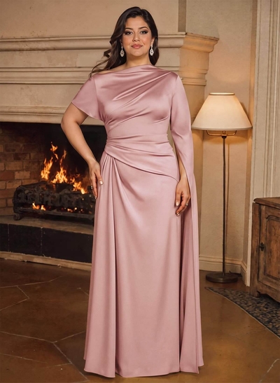 Sheath/Column Asymmetrical Short Sleeves Crepe Satin Mother Of The Bride Dresses