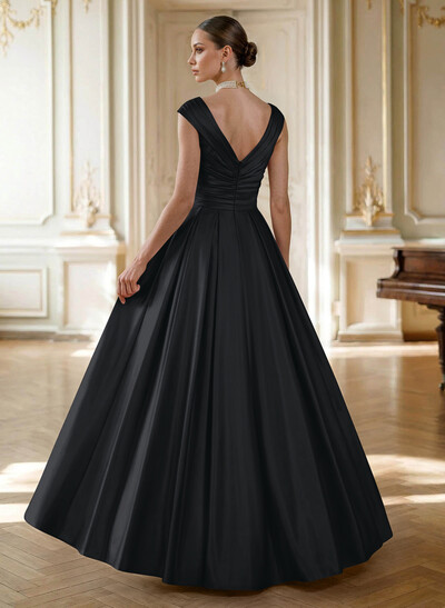Elegant A-Line V-Neck Ruched Waist Floor-Length Satin Mother Of The Bride Dresses