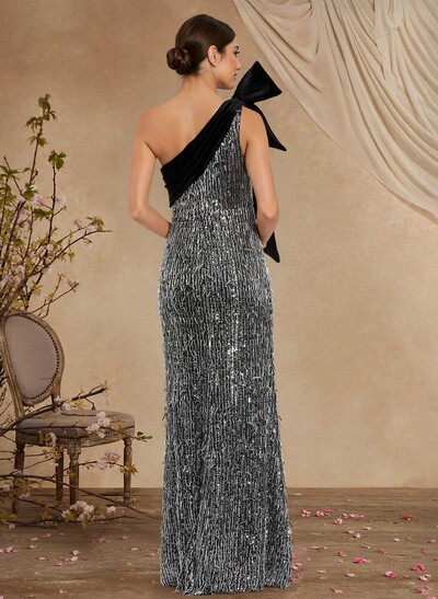 Etui-Linie/Säule One-Shoulder-Träger Ärmellos Bodenlang S Kleider Für Die Brautmutter Mit Schleife(n)