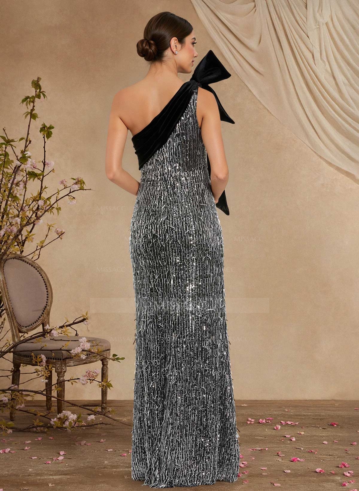 Sheath/Column One-Shoulder Sleeveless Floor-Length S Mother Of The Bride Dresses With Bow(s)