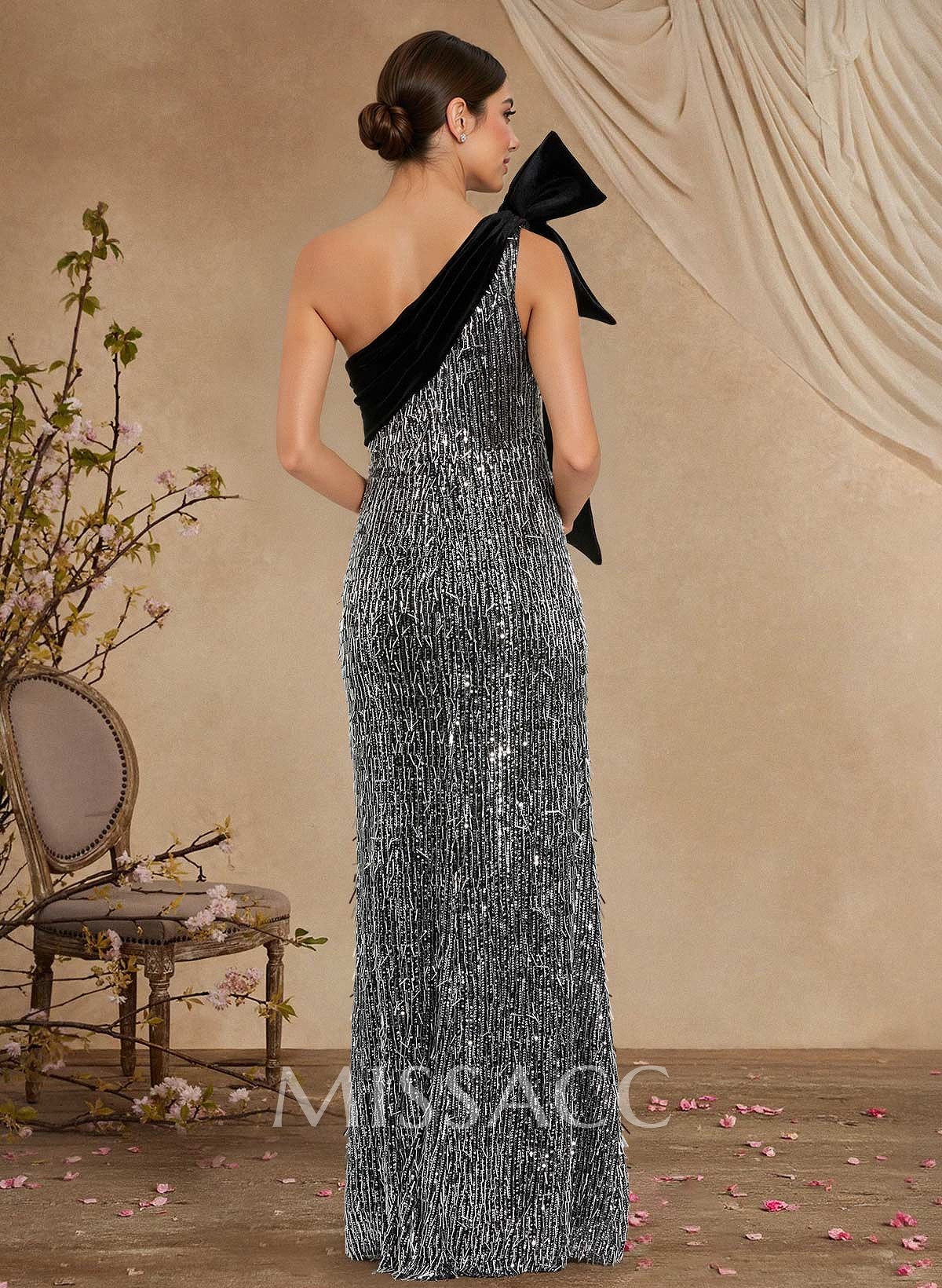 Sheath/Column One-Shoulder Sleeveless Floor-Length S Mother Of The Bride Dresses With Bow(s)