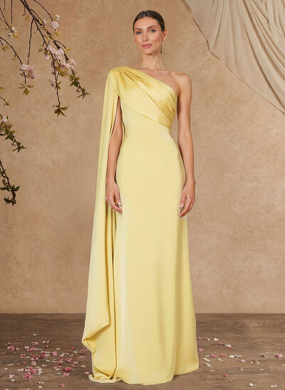 Sheath/Column One-Shoulder Crepe Satin Mother Of The Bride Dresses With Sweeping Side Drape