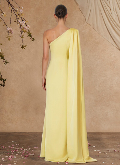 Sheath/Column One-Shoulder Crepe Satin Mother Of The Bride Dresses With Sweeping Side Drape
