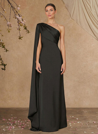 Sheath/Column One-Shoulder Crepe Satin Mother Of The Bride Dresses With Sweeping Side Drape