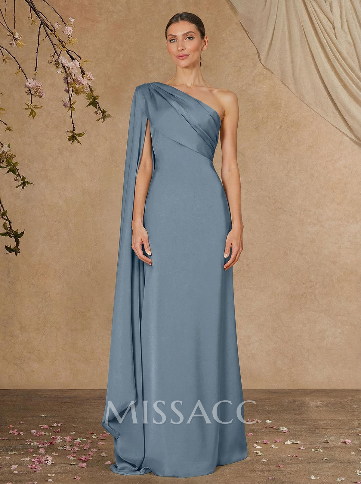 Sheath/Column One-Shoulder Crepe Satin Mother Of The Bride Dresses With Sweeping Side Drape