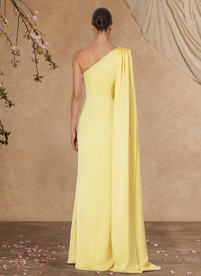 Sheath/Column One-Shoulder Crepe Satin Mother Of The Bride Dresses With Sweeping Side Drape
