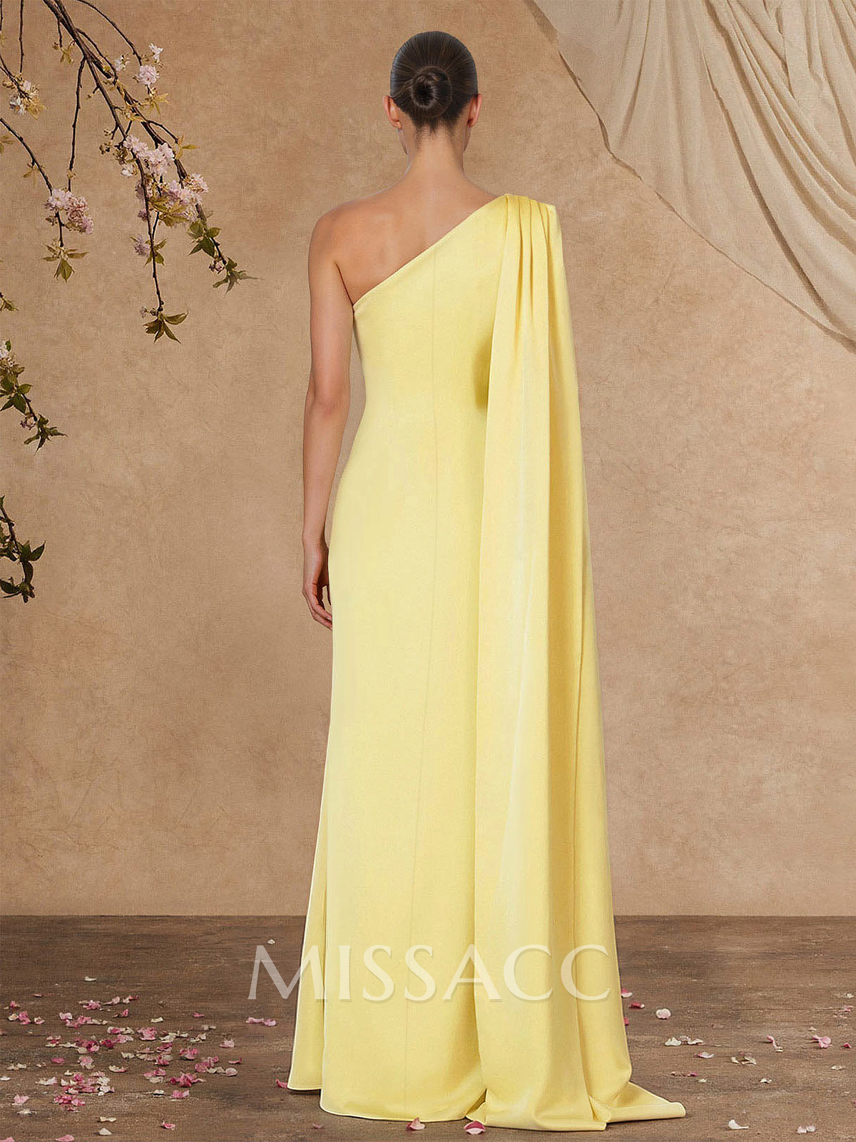 Sheath/Column One-Shoulder Crepe Satin Mother Of The Bride Dresses With Sweeping Side Drape