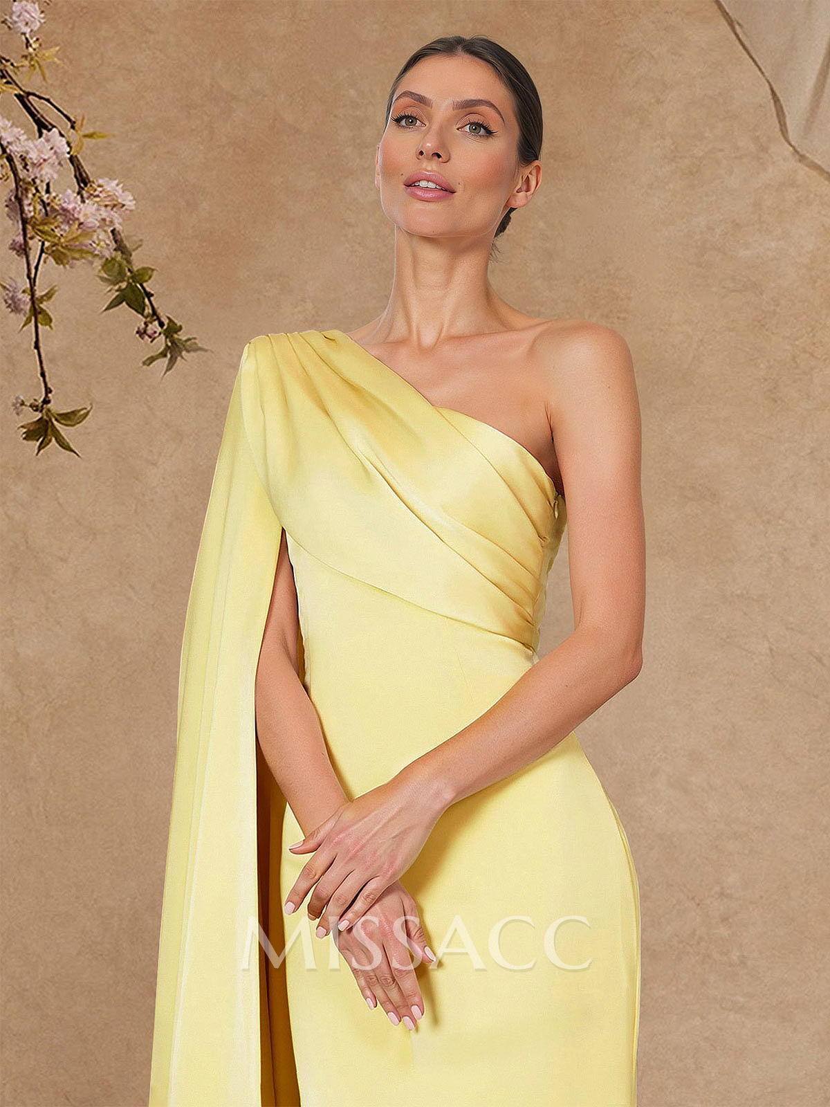 Sheath/Column One-Shoulder Crepe Satin Mother Of The Bride Dresses With Sweeping Side Drape