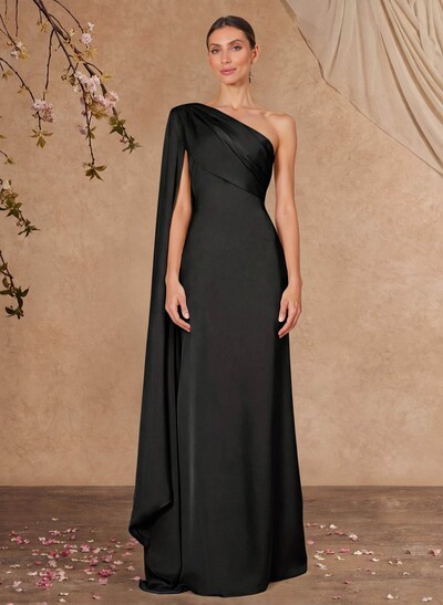 Sheath/Column One-Shoulder Crepe Satin Mother Of The Bride Dresses With Sweeping Side Drape
