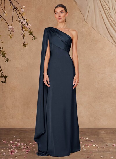 Sheath/Column One-Shoulder Crepe Satin Mother Of The Bride Dresses With Sweeping Side Drape
