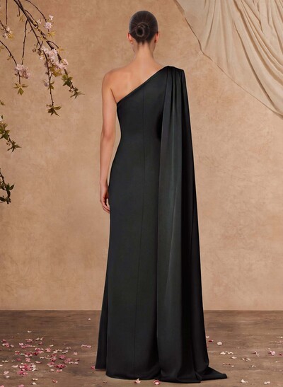 Sheath/Column One-Shoulder Crepe Satin Mother Of The Bride Dresses With Sweeping Side Drape