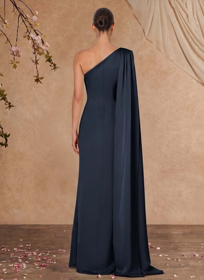 Sheath/Column One-Shoulder Crepe Satin Mother Of The Bride Dresses With Sweeping Side Drape