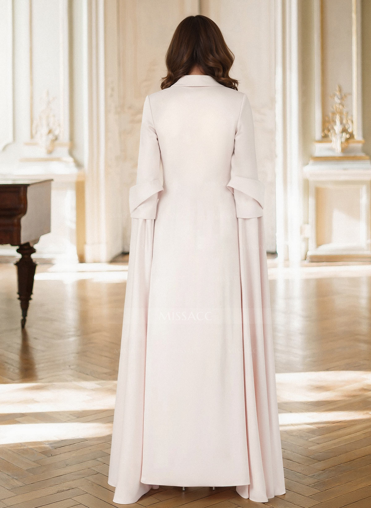 A-Line V-Neck Long Sleeves Floor-Length Elastic Satin Mother Of The Bride Dresses