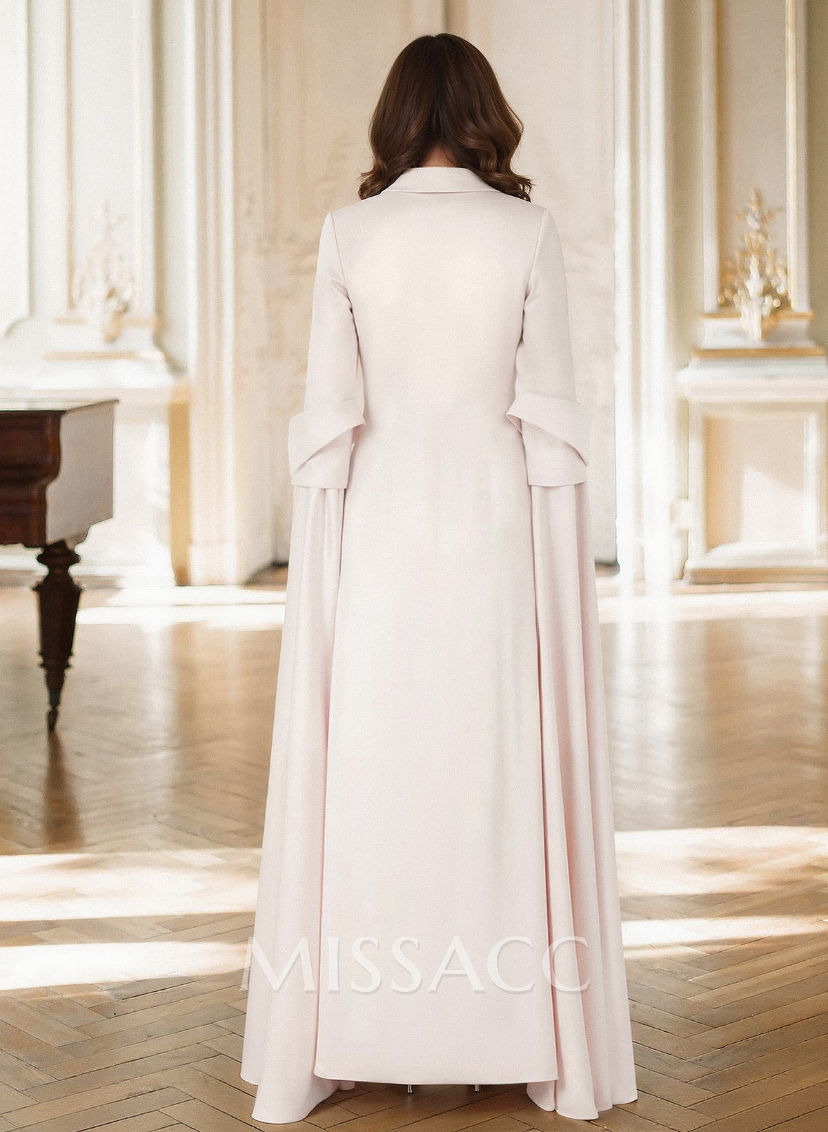 A-Line V-Neck Long Sleeves Floor-Length Elastic Satin Mother Of The Bride Dresses