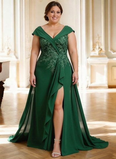 A-Line Off-The-Shoulder Sleeveless Floor-Length ChiffonMother Of The Bride Dresses With High Split