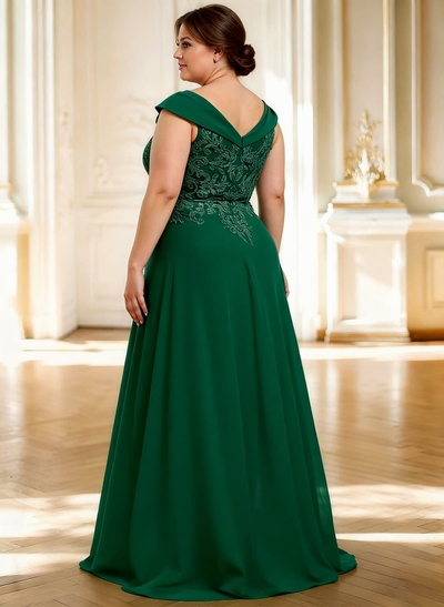 A-Line Off-The-Shoulder Sleeveless Floor-Length ChiffonMother Of The Bride Dresses With High Split